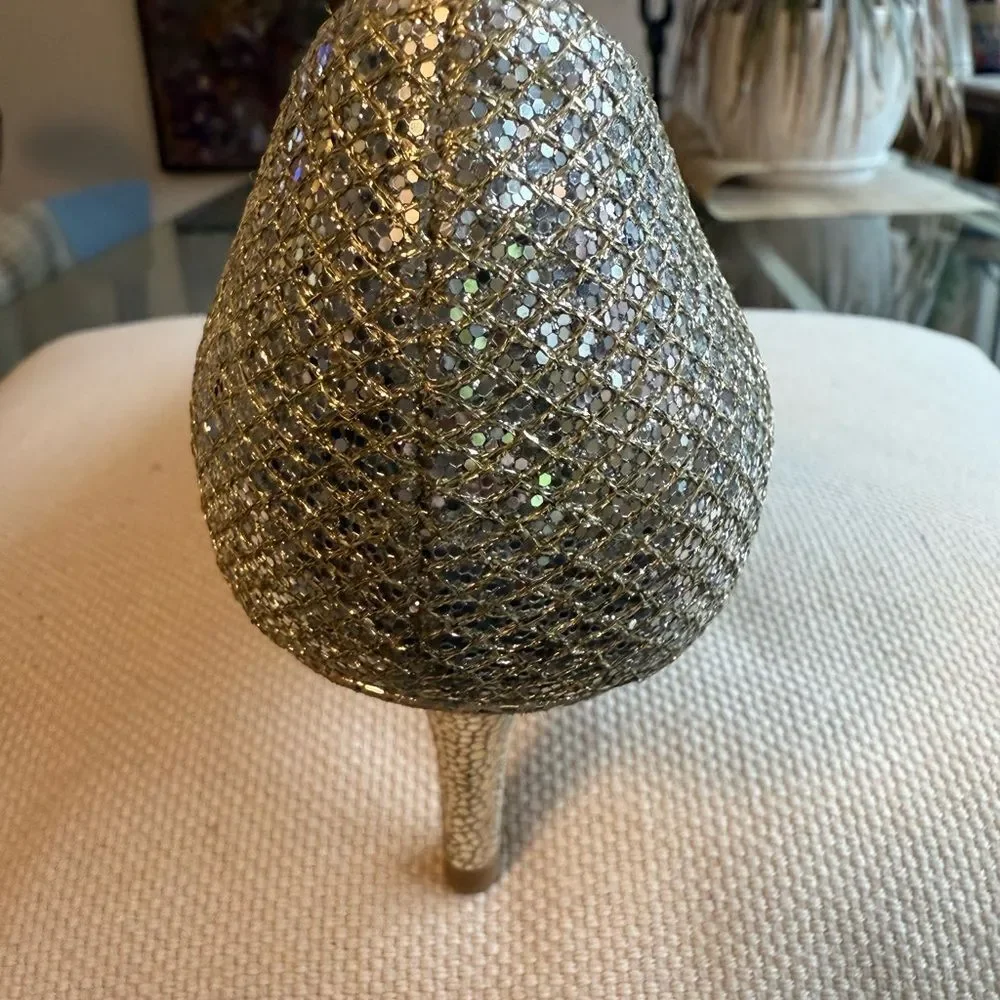 Jimmy Choo Isabel Metallic Gold/Champagne Glitter Peep Toe Pump. Size 38. - Picture 4 of 8
